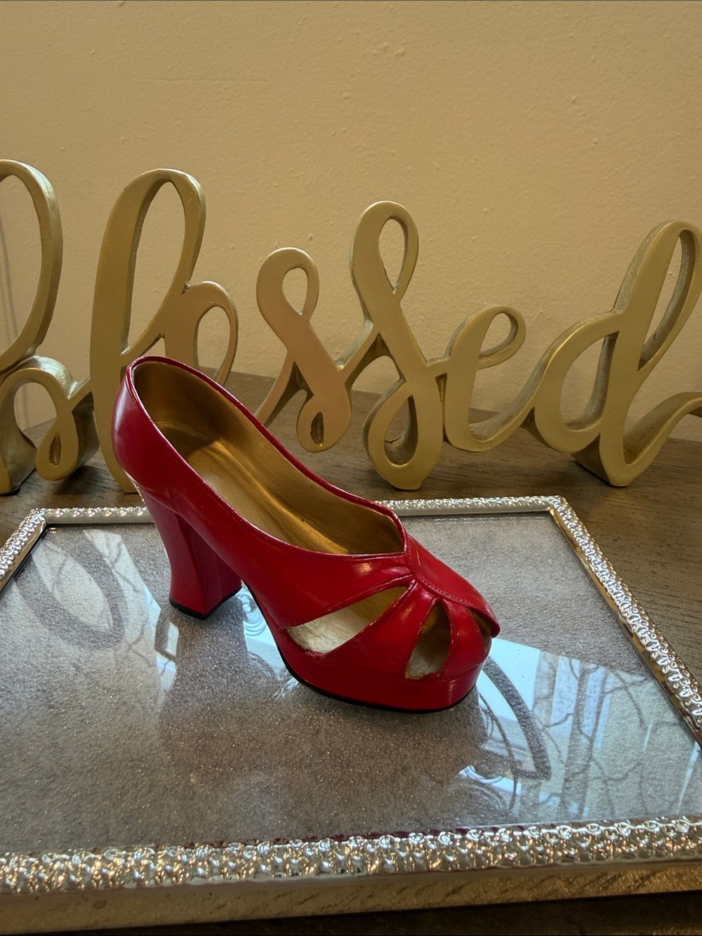 Just The Right Shoe Ravishing Red Glossy Peep-Toe Platform Heel